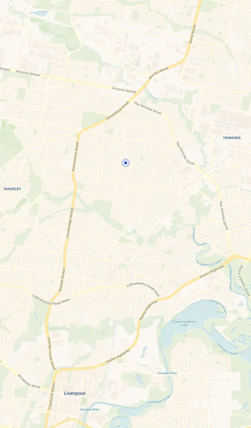 Map of the Fairfield Heights service area and the surrounding suburbs we cover.