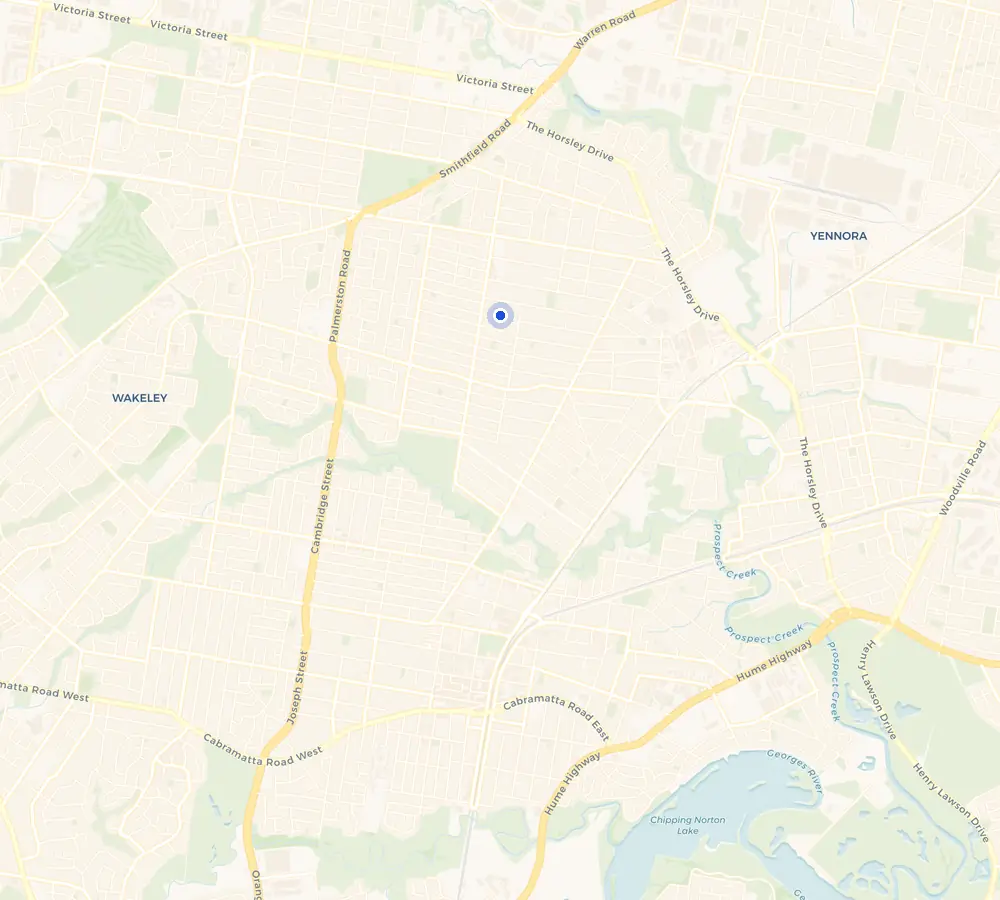 Map of the Fairfield Heights service area and the surrounding Fairfield area, showing Fairfield Heights and the nearby streets we cover.