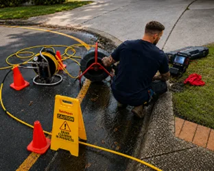 Plumber checking a blocked drain on a Fairfield Heights job